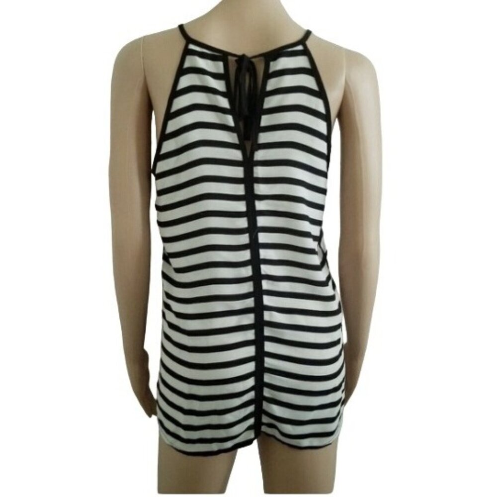 Monteau Los Angeles Black & White Stripe Tie Back Sleeveless Tank Top Size Small - Picture 7 of 16